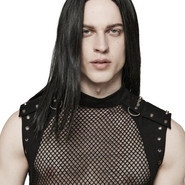 achat PUNK RAVE T-Shirt Sans Manches ‘Burning Man’ En Résille Noire 10