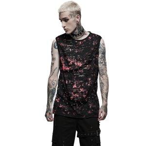 PUNK RAVE T-Shirt Sans Manches ‘Printing Punk’ Noir Et Rouge Meilleur Prix Garanti 17