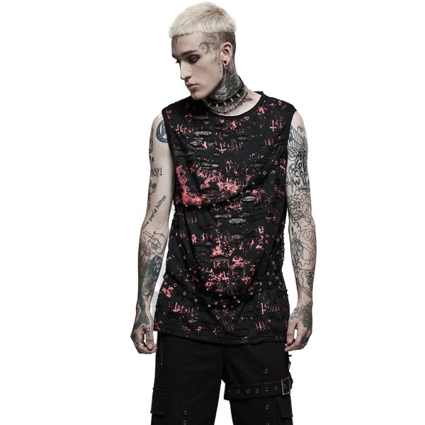 PUNK RAVE T-Shirt Sans Manches ‘Printing Punk’ Noir Et Rouge Meilleur Prix Garanti 3