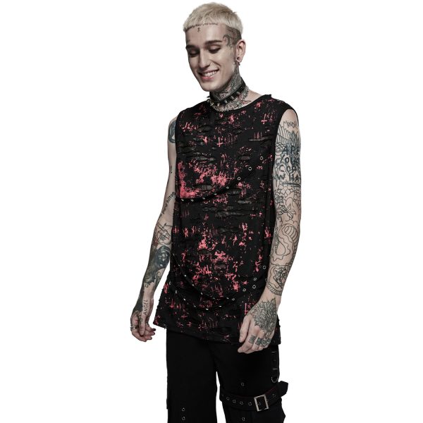 PUNK RAVE T-Shirt Sans Manches ‘Printing Punk’ Noir Et Rouge Meilleur Prix Garanti 5