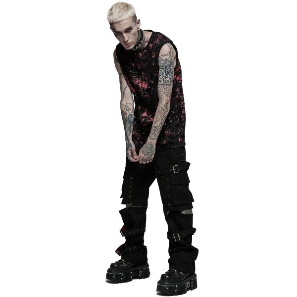 PUNK RAVE T-Shirt Sans Manches ‘Printing Punk’ Noir Et Rouge Meilleur Prix Garanti 6