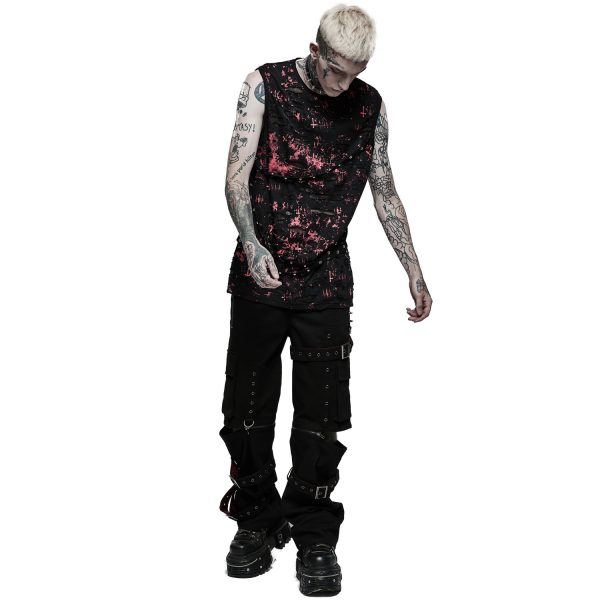 PUNK RAVE T-Shirt Sans Manches ‘Printing Punk’ Noir Et Rouge Meilleur Prix Garanti 7