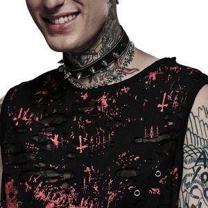 PUNK RAVE T-Shirt Sans Manches ‘Printing Punk’ Noir Et Rouge Meilleur Prix Garanti 29