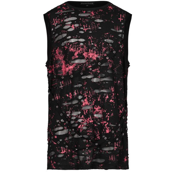 PUNK RAVE T-Shirt Sans Manches ‘Printing Punk’ Noir Et Rouge Meilleur Prix Garanti 10