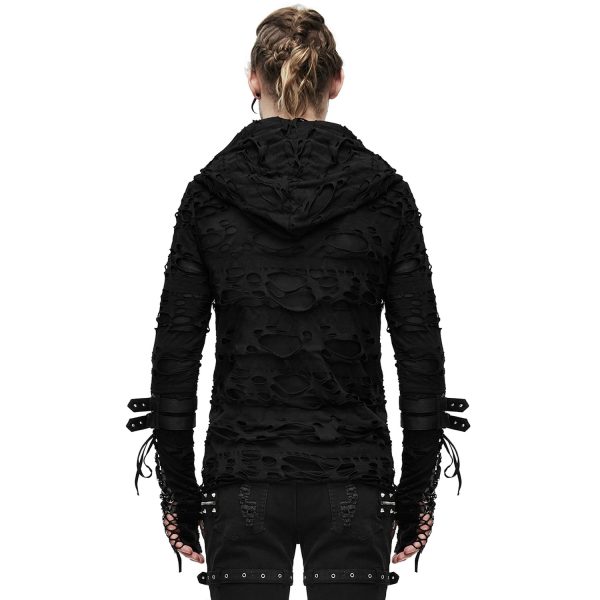 DEVIL FASHION Top à Capuche ‘Gothic Damage’ Noir Vente 4