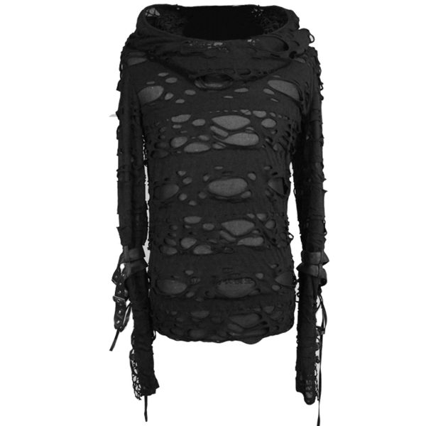 DEVIL FASHION Top à Capuche ‘Gothic Damage’ Noir Vente 11