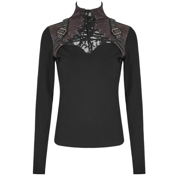 aux meilleurs prix PUNK RAVE Top à Manches Longues ‘Cassiopeia’ Marron Et Noir 1
