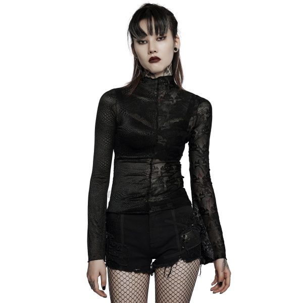 Livraison gratuite PUNK RAVE Top à Manches Longues ‘Double Je’ Noir 3