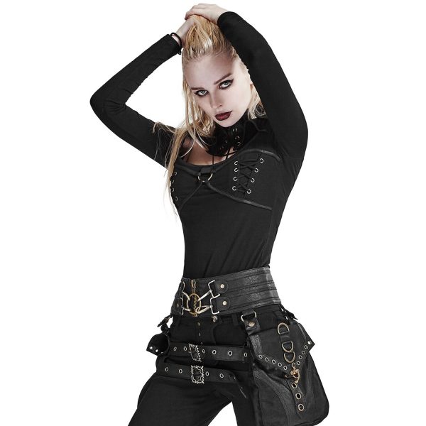 De Qualité PUNK RAVE Top à Manches Longues ‘Kitsune’ Noir 3