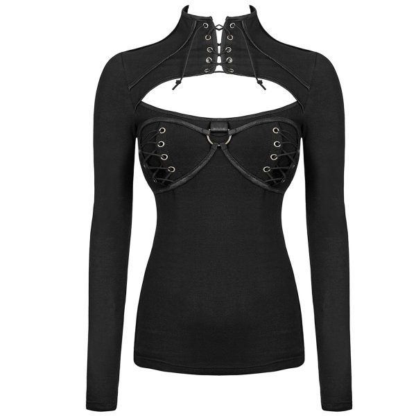 De Qualité PUNK RAVE Top à Manches Longues ‘Kitsune’ Noir 1