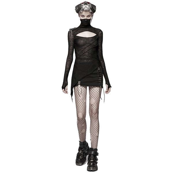 PUNK RAVE Top Asymétrique ‘Laertes’ Noir vente luxe pas cher 9