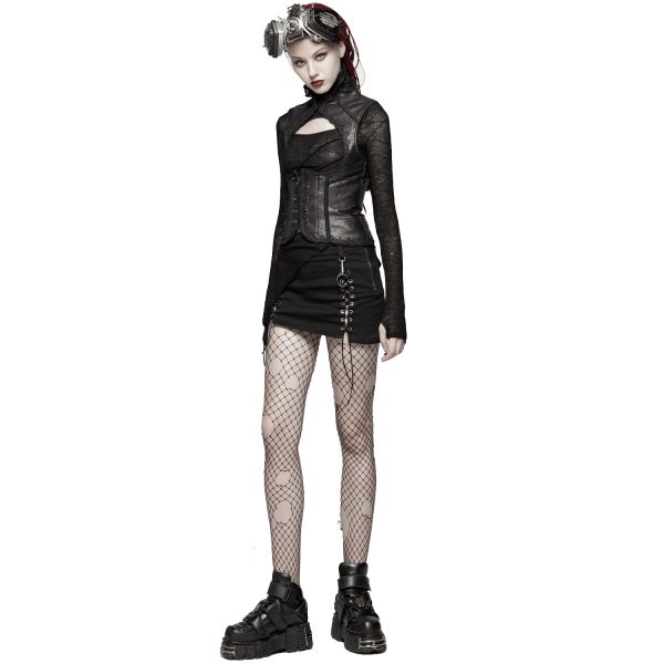 PUNK RAVE Top Asymétrique ‘Laertes’ Noir vente luxe pas cher 11