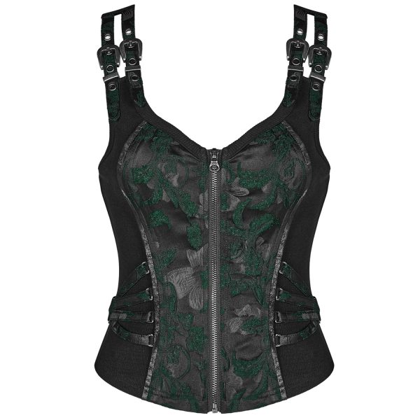 PUNK RAVE Top Sans Manches ‘Poison’ En Jacquart Vert Et Noir marque pas cher 7