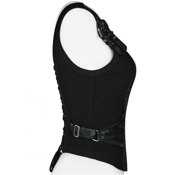 PUNK RAVE Top Sans Manches ‘Poison’ En Jacquart Vert Et Noir marque pas cher 8
