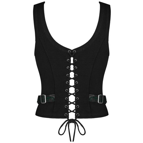 PUNK RAVE Top Sans Manches ‘Poison’ En Jacquart Vert Et Noir marque pas cher 9