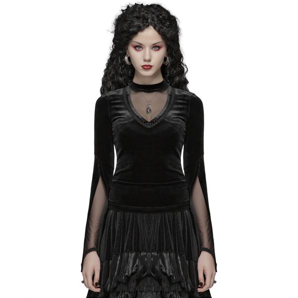 vente luxe pas cher PUNK RAVE Top ‘Solstice’ En Velours Noir 3