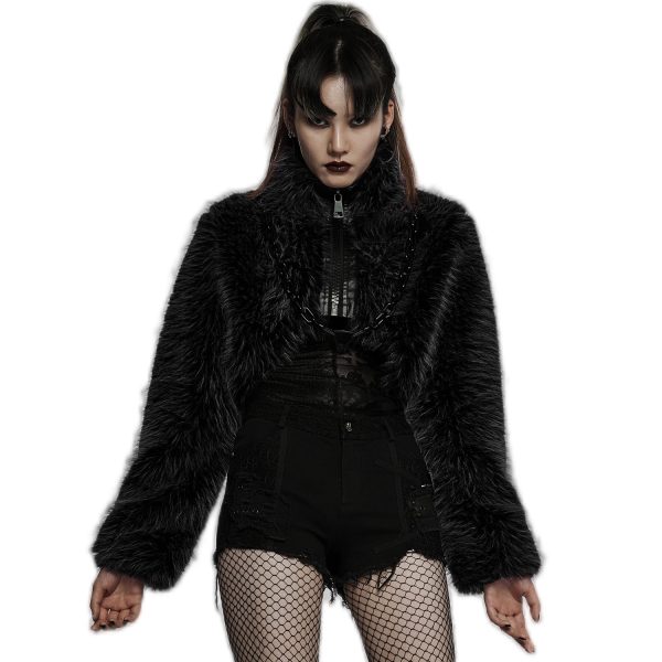 site pas cher PUNK RAVE Veste ‘Cassiopee’ En Fausse Fourrure Noire 3