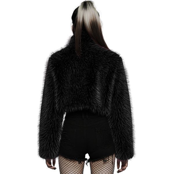 site pas cher PUNK RAVE Veste ‘Cassiopee’ En Fausse Fourrure Noire 4