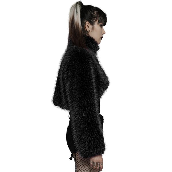 site pas cher PUNK RAVE Veste ‘Cassiopee’ En Fausse Fourrure Noire 5