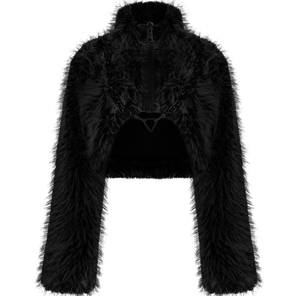 site pas cher PUNK RAVE Veste ‘Cassiopee’ En Fausse Fourrure Noire 1