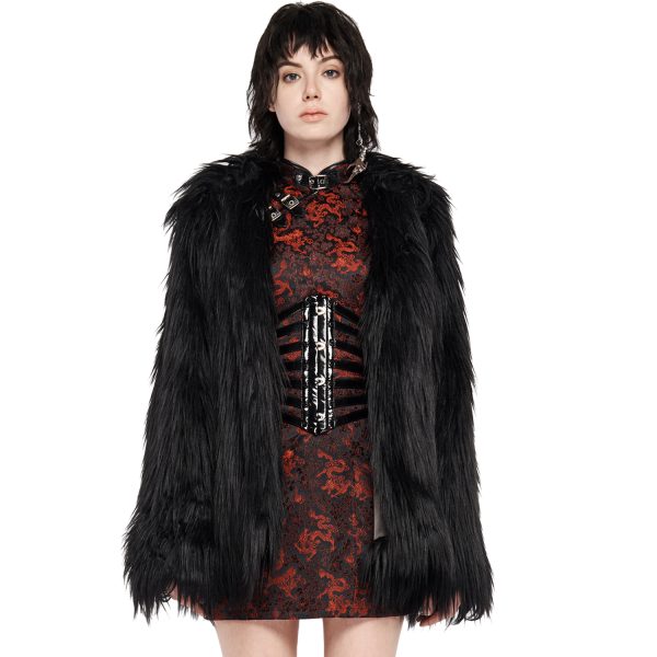 achetez PUNK RAVE Veste ‘Cthulhu’ En Fausse Fourrure Noire 3