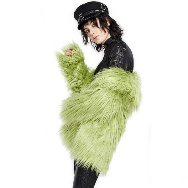 mode PUNK RAVE Veste ‘Cthulhu’ En Fausse Fourrure Verte 7
