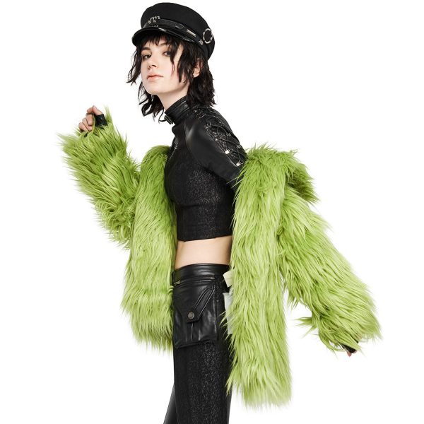 mode PUNK RAVE Veste ‘Cthulhu’ En Fausse Fourrure Verte 8