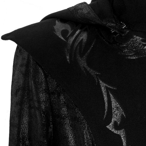 magasin en ligne france PUNK RAVE Veste Longue Noire ‘Black Dragon’ Avec Capuche… 15