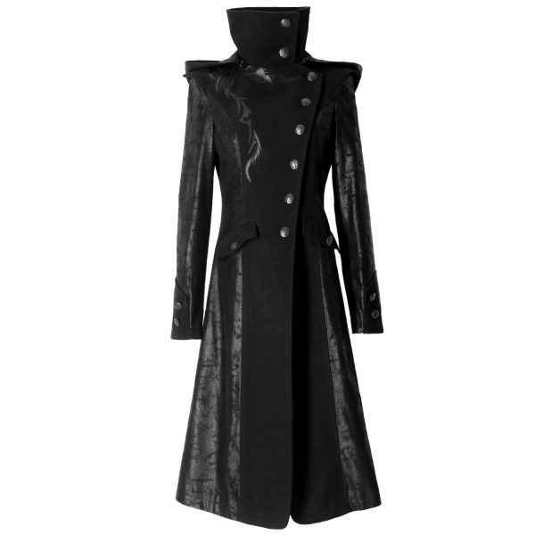 à prix imbattables PUNK RAVE Veste Longue Noire ‘Black Dragon’ Avec Capuche… 1