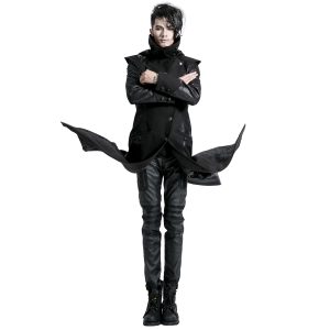 magasin en ligne france PUNK RAVE Veste Longue Noire ‘Black Dragon’ Avec Capuche… 36