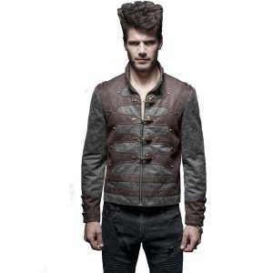 grande popularité PUNK RAVE Veste Steampunk ‘Aviator’ Noire Délavée Et Marron 18