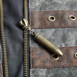grande popularité PUNK RAVE Veste Steampunk ‘Aviator’ Noire Délavée Et Marron 36