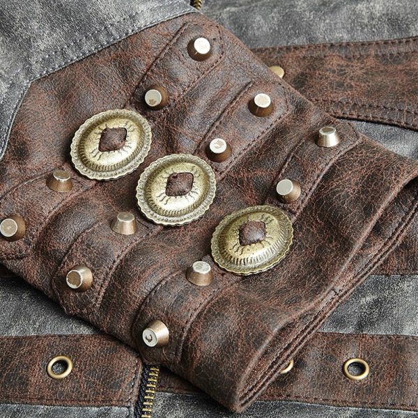 grande popularité PUNK RAVE Veste Steampunk ‘Aviator’ Noire Délavée Et Marron 14