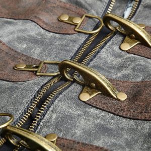 grande popularité PUNK RAVE Veste Steampunk ‘Aviator’ Noire Délavée Et Marron 42