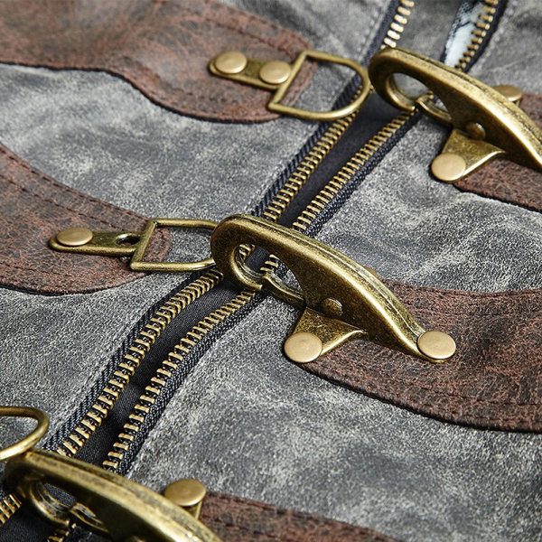 grande popularité PUNK RAVE Veste Steampunk ‘Aviator’ Noire Délavée Et Marron 15