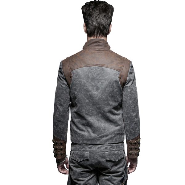 grande popularité PUNK RAVE Veste Steampunk ‘Aviator’ Noire Délavée Et Marron 4