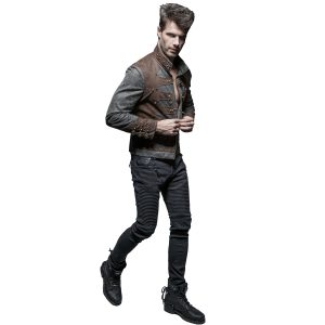 grande popularité PUNK RAVE Veste Steampunk ‘Aviator’ Noire Délavée Et Marron 22