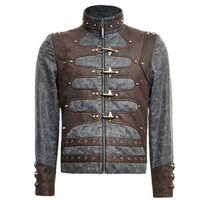 grande popularité PUNK RAVE Veste Steampunk ‘Aviator’ Noire Délavée Et Marron 24