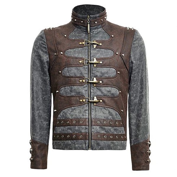 grande popularité PUNK RAVE Veste Steampunk ‘Aviator’ Noire Délavée Et Marron 6