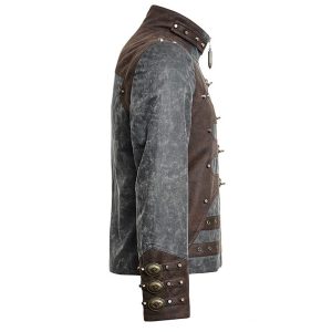 grande popularité PUNK RAVE Veste Steampunk ‘Aviator’ Noire Délavée Et Marron 28