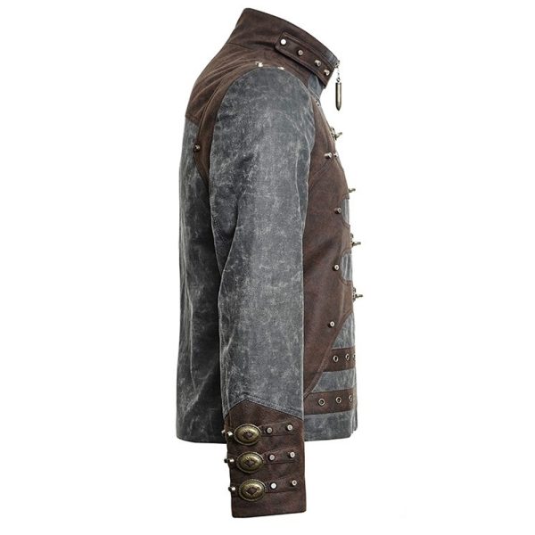 grande popularité PUNK RAVE Veste Steampunk ‘Aviator’ Noire Délavée Et Marron 8