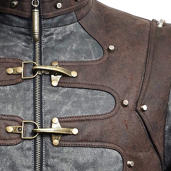grande popularité PUNK RAVE Veste Steampunk ‘Aviator’ Noire Délavée Et Marron 9