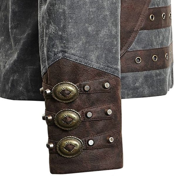 grande popularité PUNK RAVE Veste Steampunk ‘Aviator’ Noire Délavée Et Marron 11