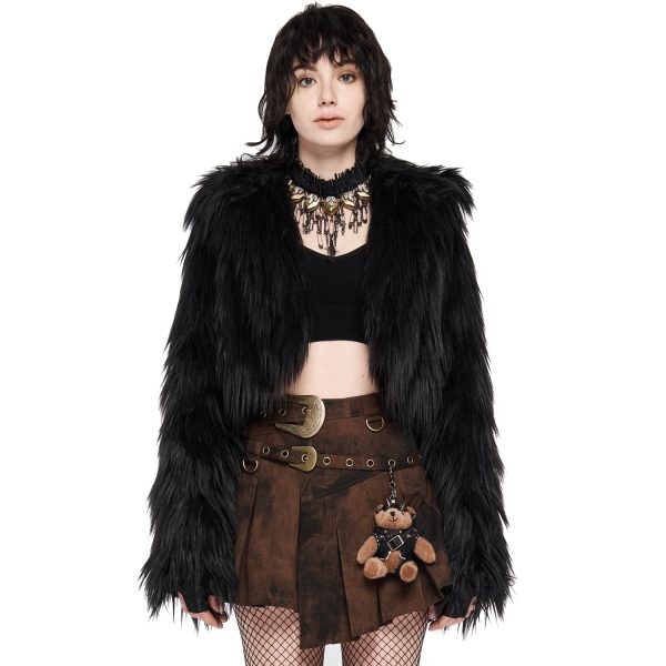 PUNK RAVE Veste ‘Wolverine’ En Fausse Fourrure Noire vente chaude 3