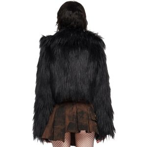 PUNK RAVE Veste ‘Wolverine’ En Fausse Fourrure Noire vente chaude 17
